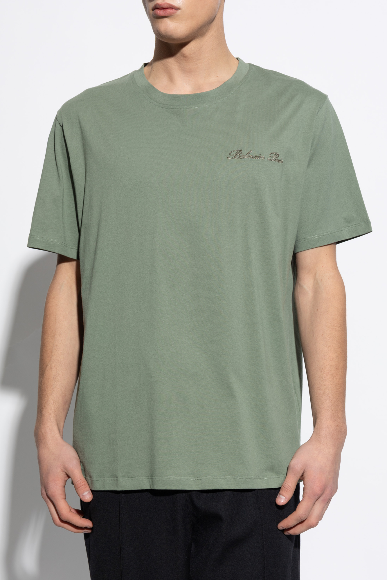 Green T-shirt with embroidered logo Balmain - Vitkac GB